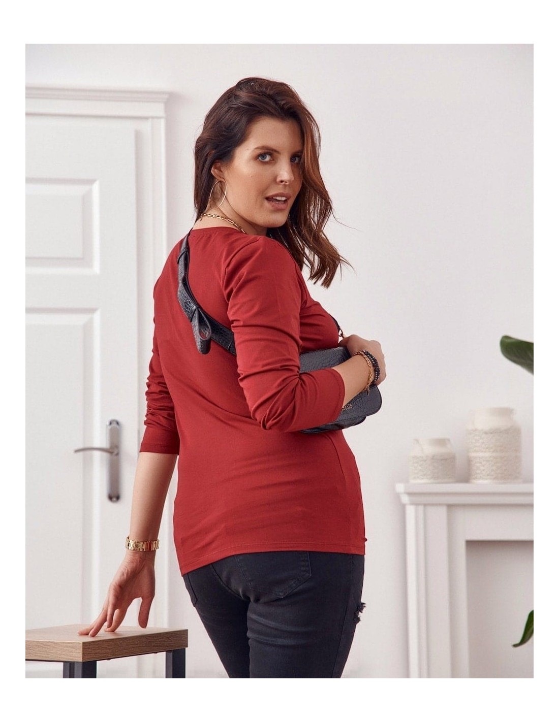 Langarmbluse Plus Size, Burgunderrot FK568 - Online-Shop - Boutique